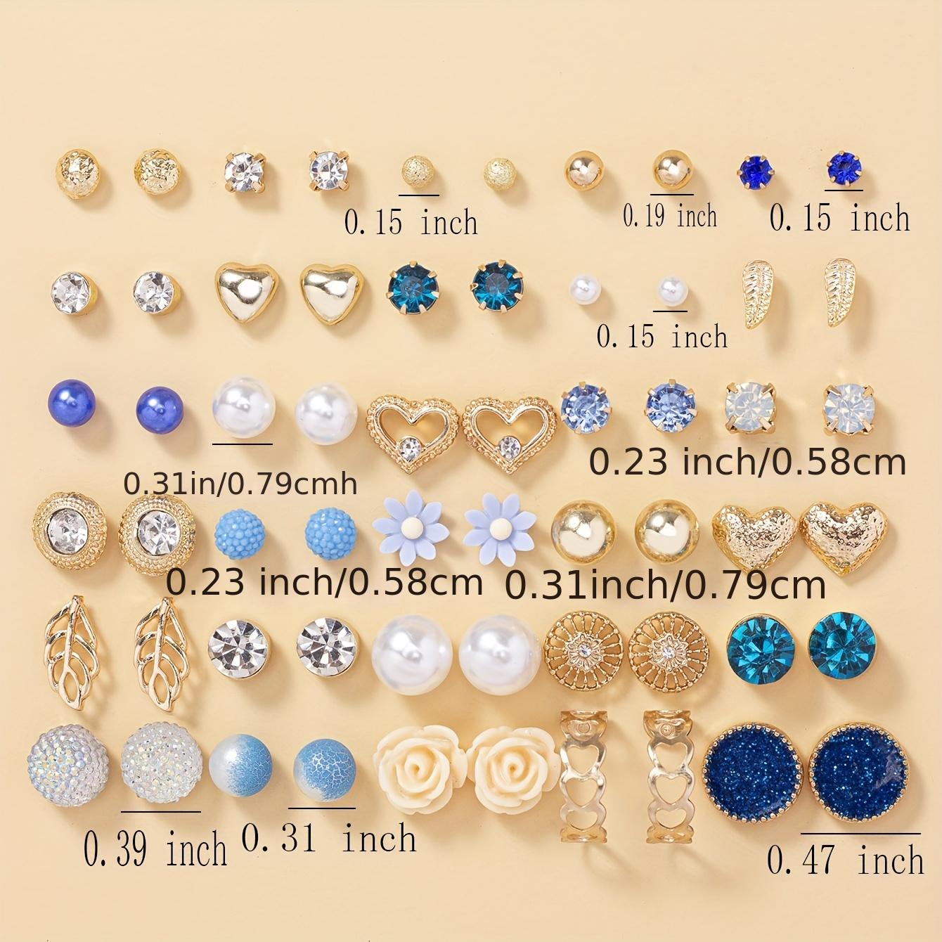 30 Pairs Zircon Faux Pearl Stud Earrings Set For Women Girls
