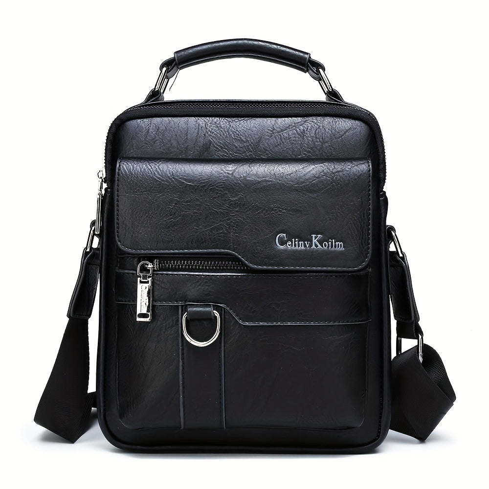 Men's Vertical Leather Shoulder Bag Cross Body Messenger Bag
