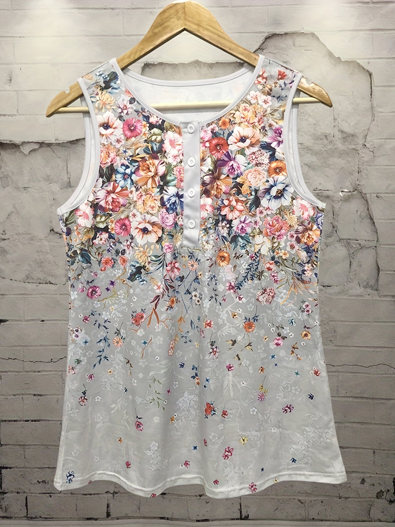 Floral Print Button Front Tank Top Women's Sleeveless Casual Summer Top