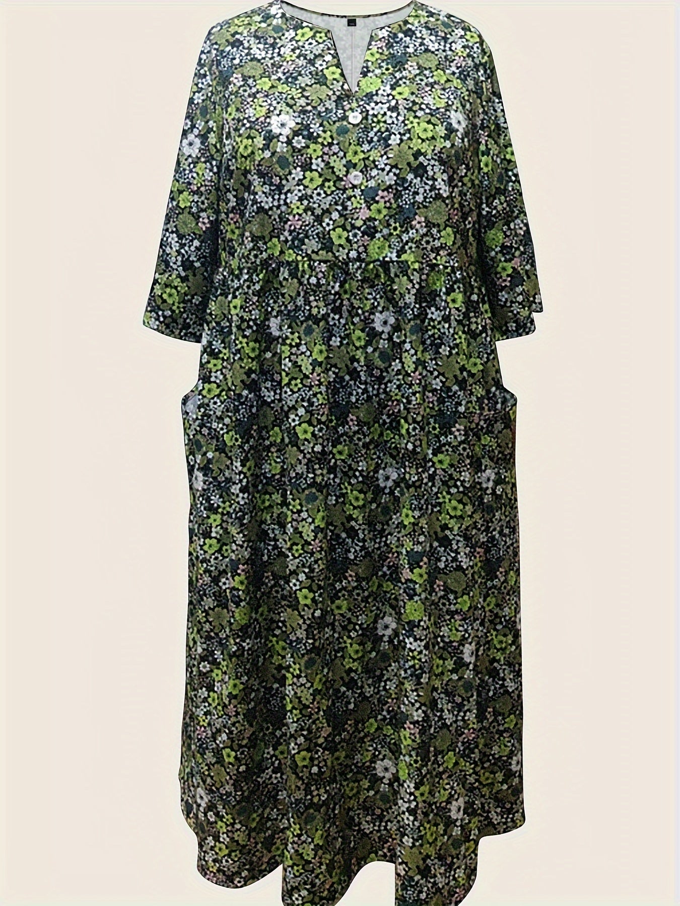Floral Print Dress w/ Pockets Short Sleeve