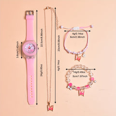 Butterfly Girl Watch Set LED Light Up Quartz Wristwatch
