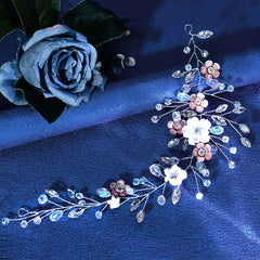 Floral Bridal Headband with Sparkling Accents for Weddings