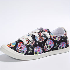 Women's Halloween Skull Canvas Sneakers Low Top Casual Walking Shoes