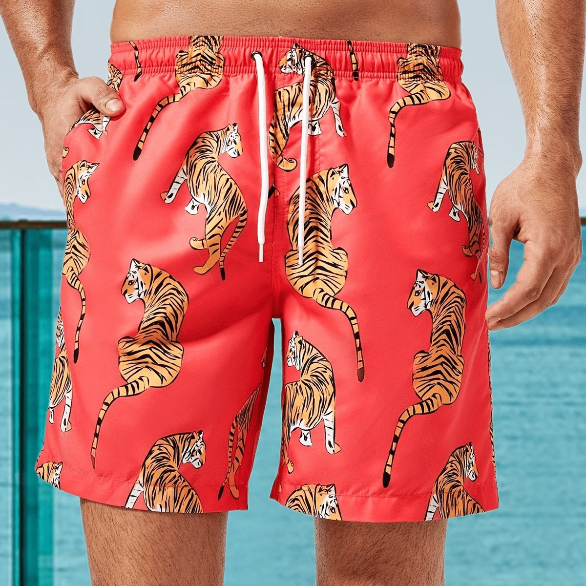 Geometric Bird Pattern Swim Trunk Men's Swimwear for Beach Pool