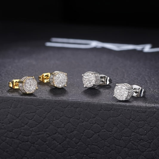 Men's Round CZ Stud Earrings