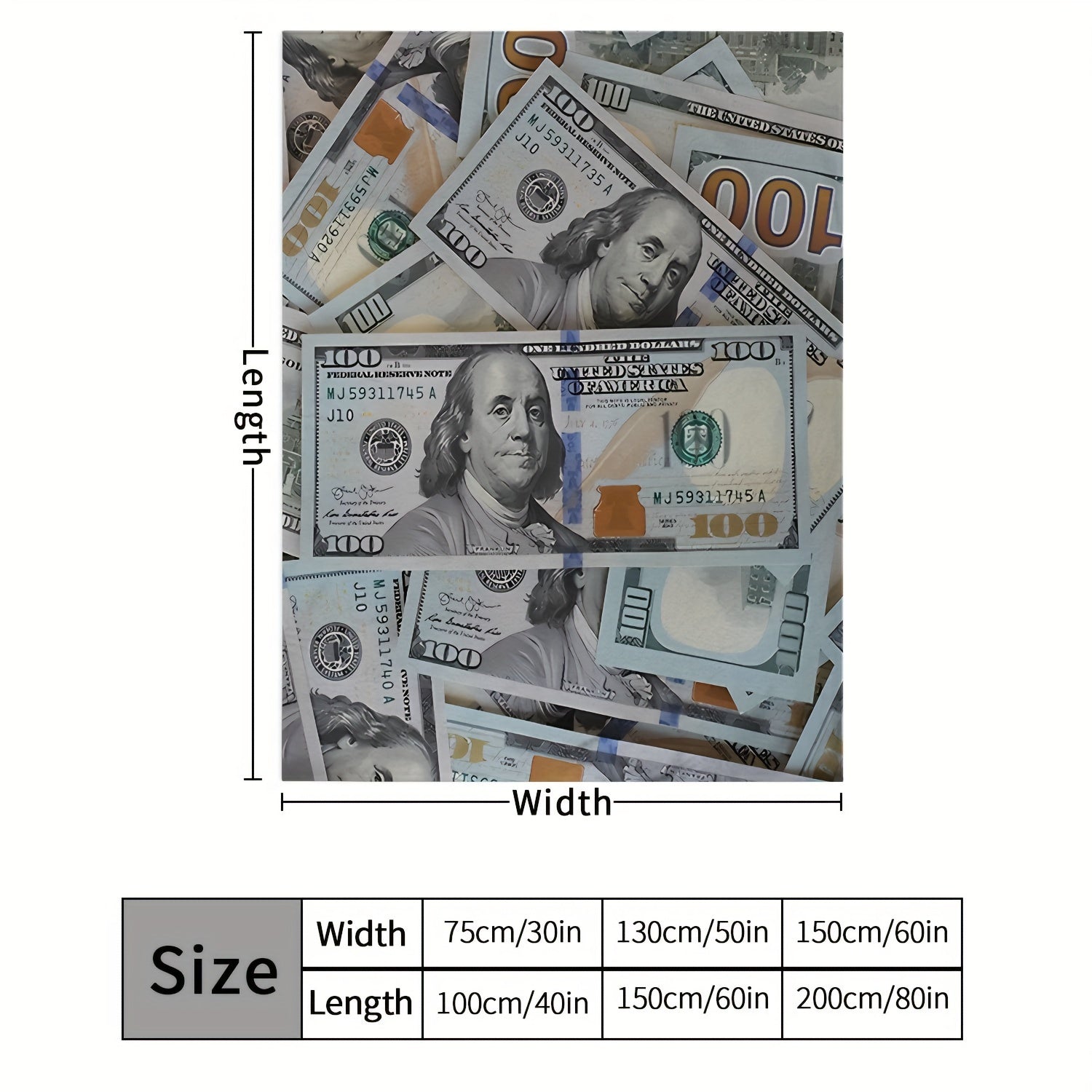 US Dollar Bill Pattern Blanket - Cozy Home and Travel Blanket