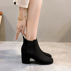 Women's High Heel Ankle Boots Round Toe Slip On Booties