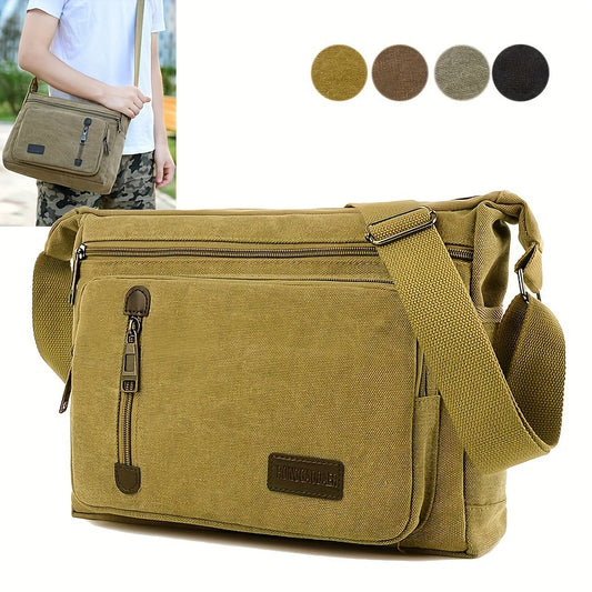 Men's Canvas Messenger Bag Solid Shoulder Satchel Durable Polyester Lining