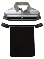Men's Striped Casual Golf Shirt Short Sleeve Button Down Top