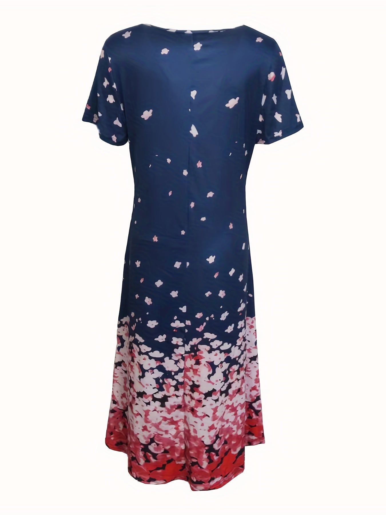 Floral Print V Neck Dress Short Sleeve Casual Summer Dress