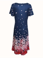 Floral Print V Neck Dress Short Sleeve Casual Summer Dress