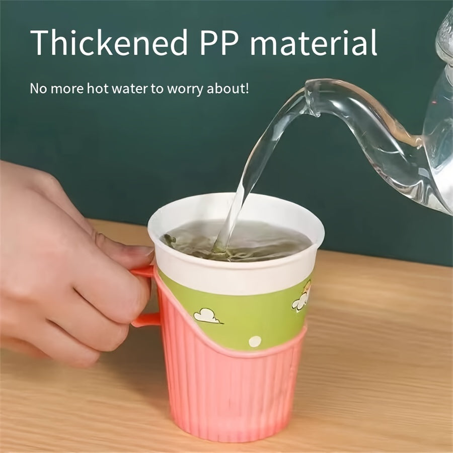 10pcs Disposable Paper Cup Holder Plastic Hand held Cup Sleeve
