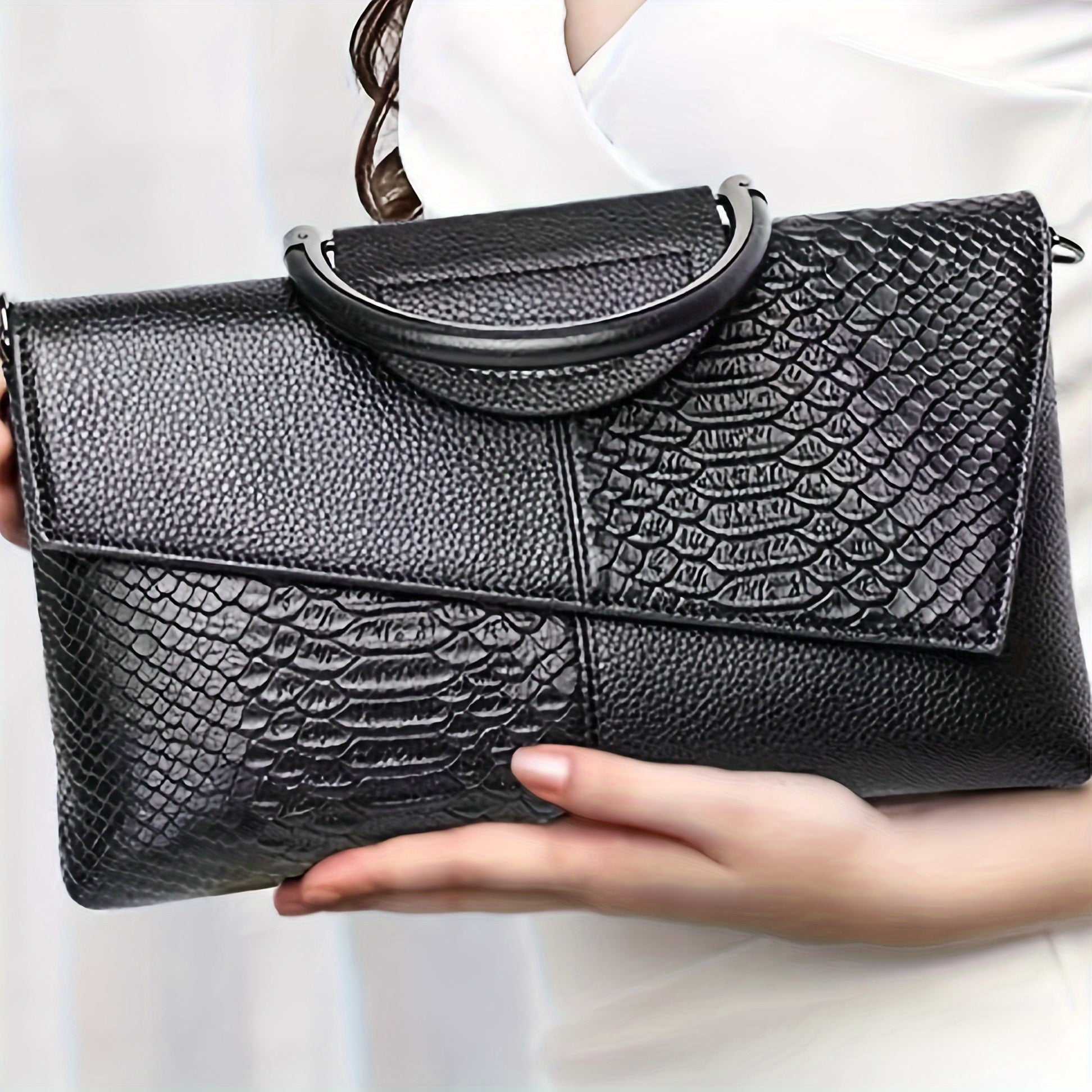 Crocodile Pattern Crossbody Bag PU Leather Clutch Purse