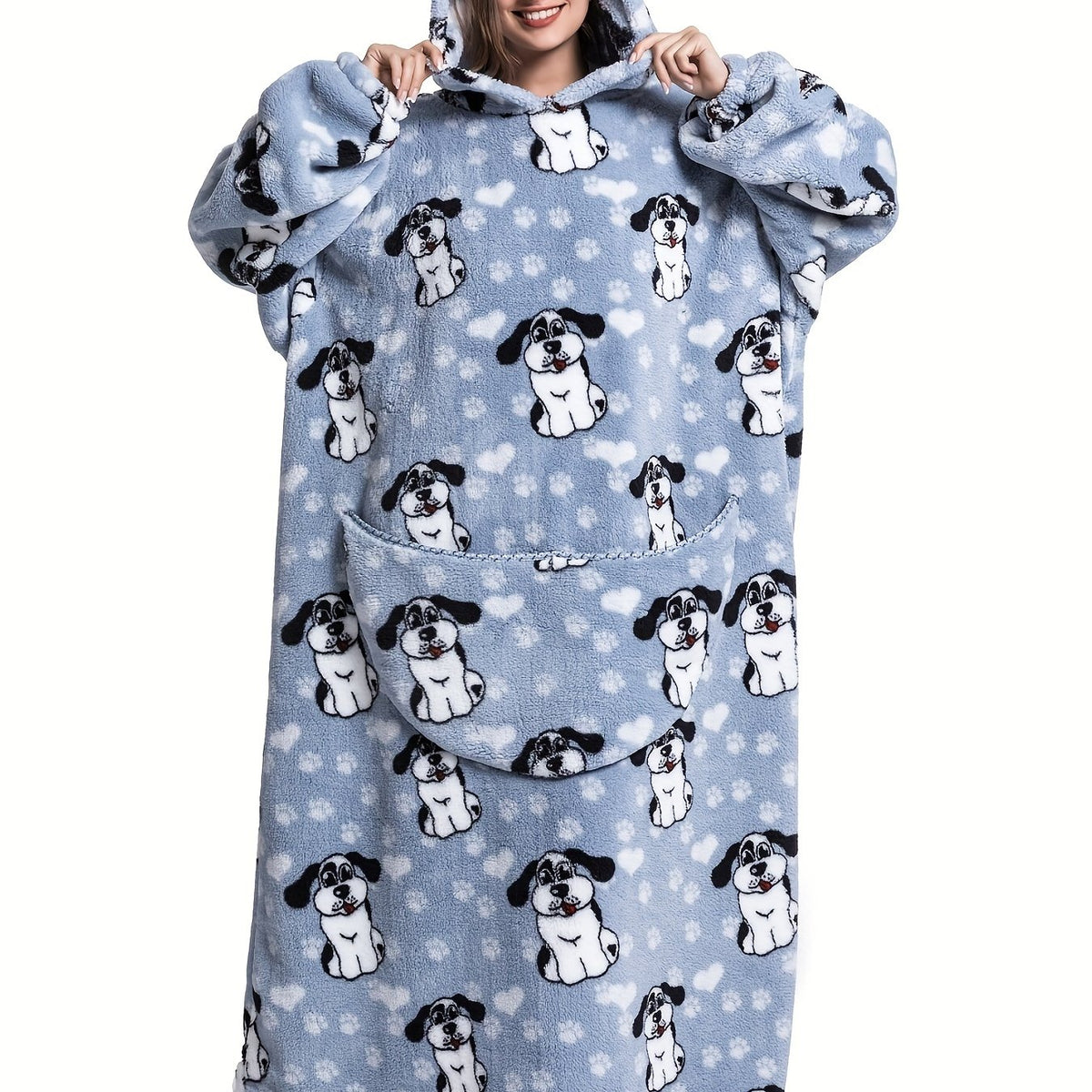  Puppy Pattern Sherpa Fleece Oversized Blanket Hoodie