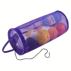 Knit Bag Yarn Storage Hollow Mesh Cylinder Container with Pull Loop
