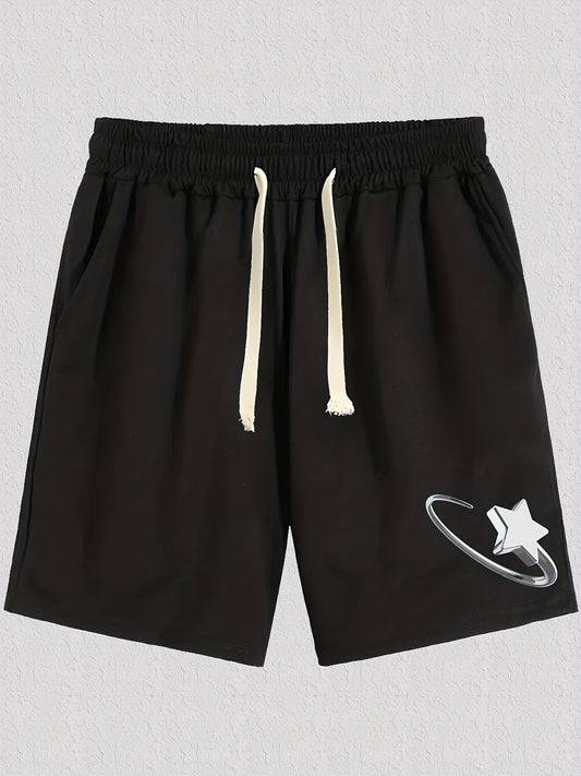 Star Pattern Comfy Shorts Men's Casual Stretch Elastic Waist Drawstring Shorts
