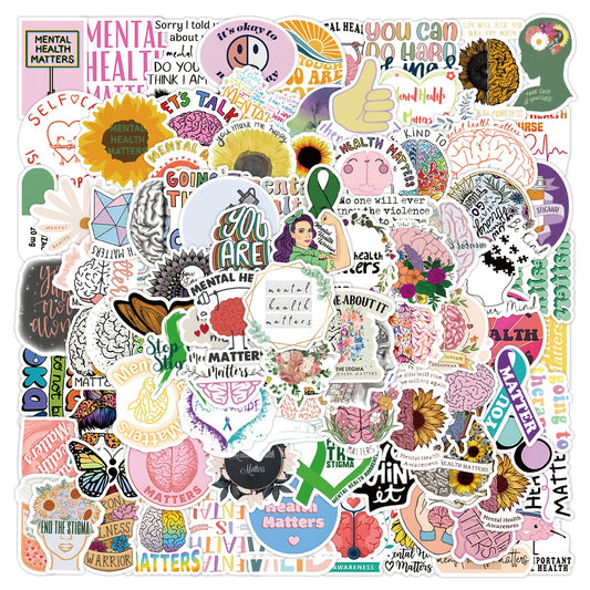 104pcs Mental Health Stickers: Laptop, Water Bottle & More
