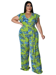 Floral Print Cap Sleeve Jumpsuit Women's Plus Size
