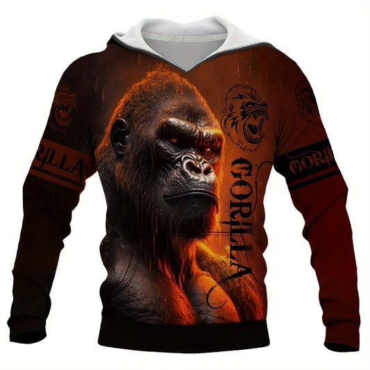 Chimp Print Hoodie for Men Kangaroo Pocket Graphic Pullover