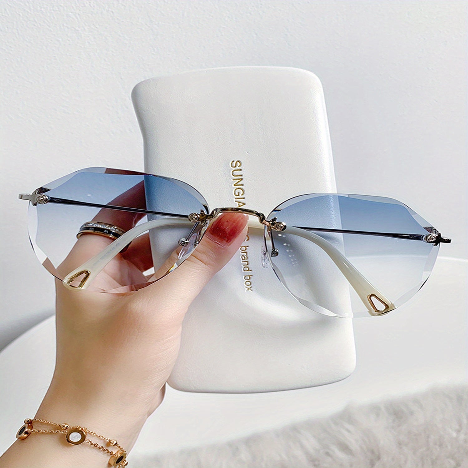 Large Rimless Sunglasses Gradient UV400 Sun Shades for Driving