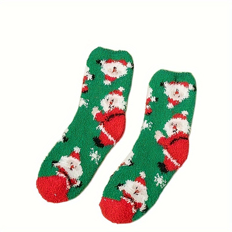 4 Pairs Christmas Print Socks Comfy & Fuzzy Warm Women's Stockings