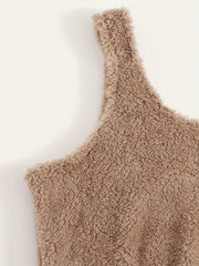 Solid Fuzzy Lounge Set Crew Neck Tank Top & Pants Women's Loungewear