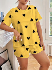  Heart Print Tee & Shorts Loungewear Set