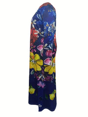 Floral Print Long Sleeve Notched Neck Maxi Dress