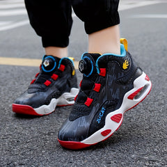 Boy's High Top Basketball Shoes with Rotating Buckle