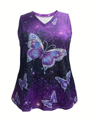  Butterfly Print V Neck Tank Top