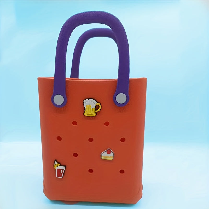 Summer Beach Storage Handbag Colorblock Satchel Bag With 3 DIY Accessories