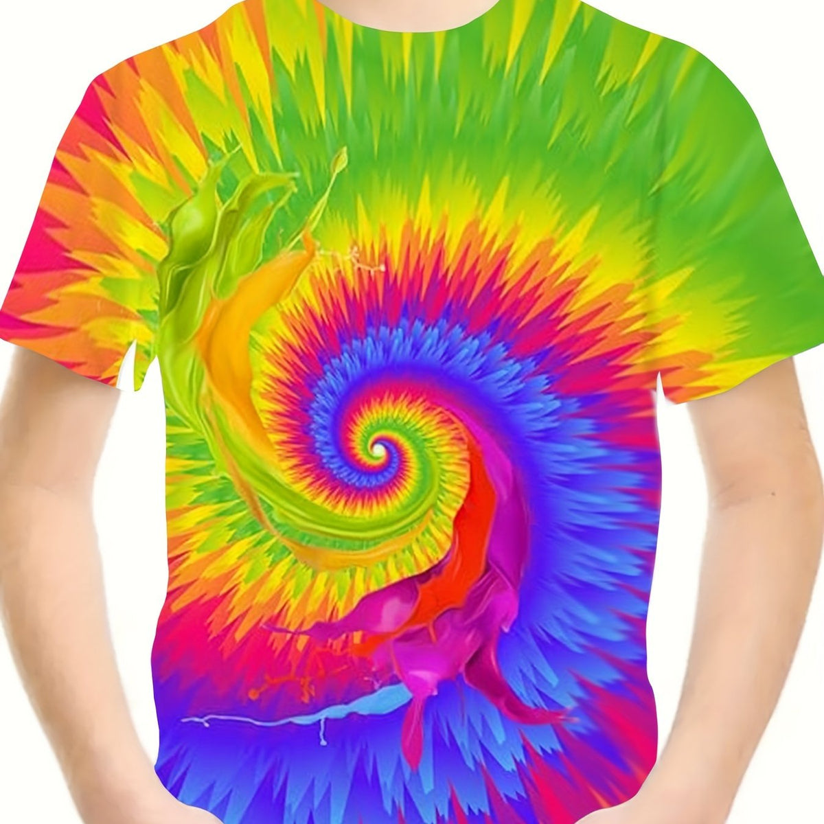 3D Rainbow Tie Dye Short Sleeve T shirt Loose Fit Pullover For Kids