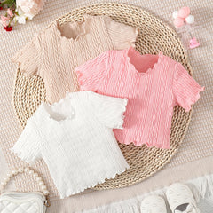 Baby Girl's Ruffle Trim All-match T-shirt 3pcs Crew Neck Tops