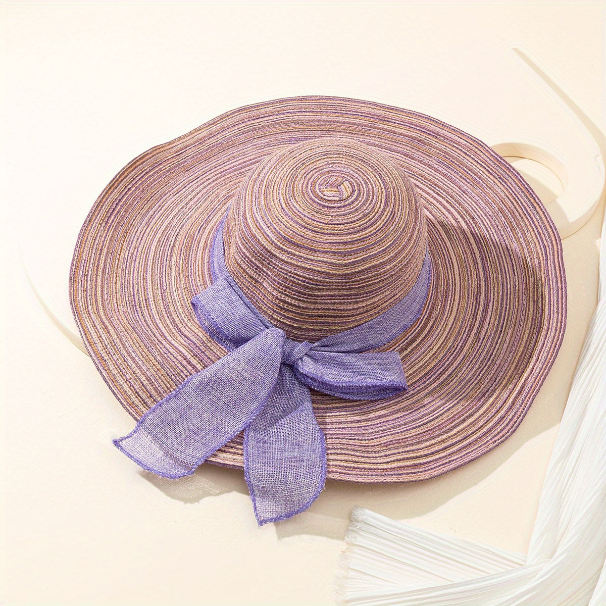 Vintage Boho Straw Sun Hat with Ribbon Bow