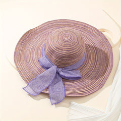 Vintage Boho Straw Sun Hat with Ribbon Bow
