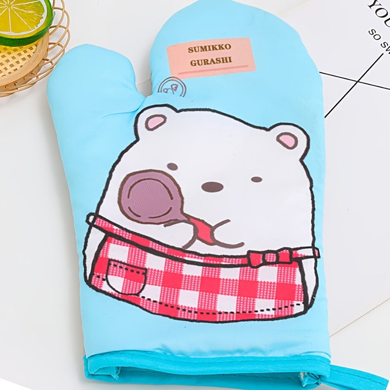 2pcs Oven Mitts Gentleman Print Pattern Gloves Mat Set