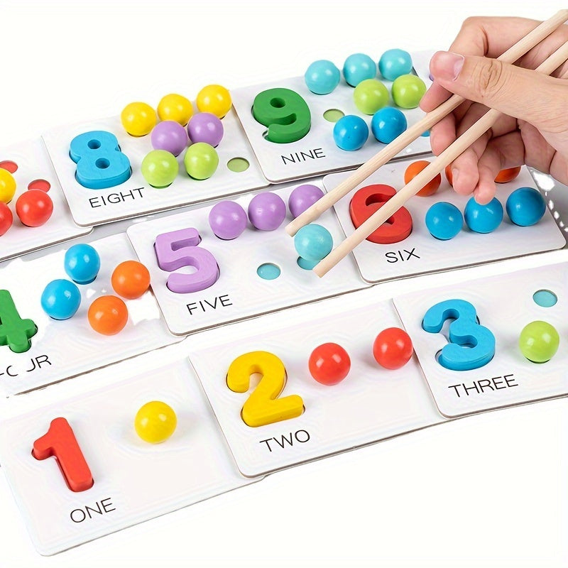 Wooden Number Puzzle & Bead Matching Game for Fine Motor Skills