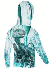 3D Dinosaur Print Unisex Hoodie, Double Layered Warm Coat with Pocket