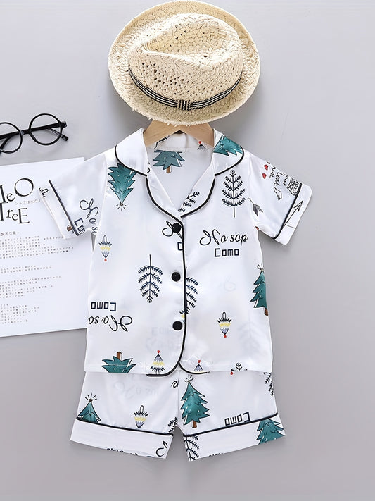 Boys Tree Print Pajamas Set Short Sleeves Tops & Bottoms