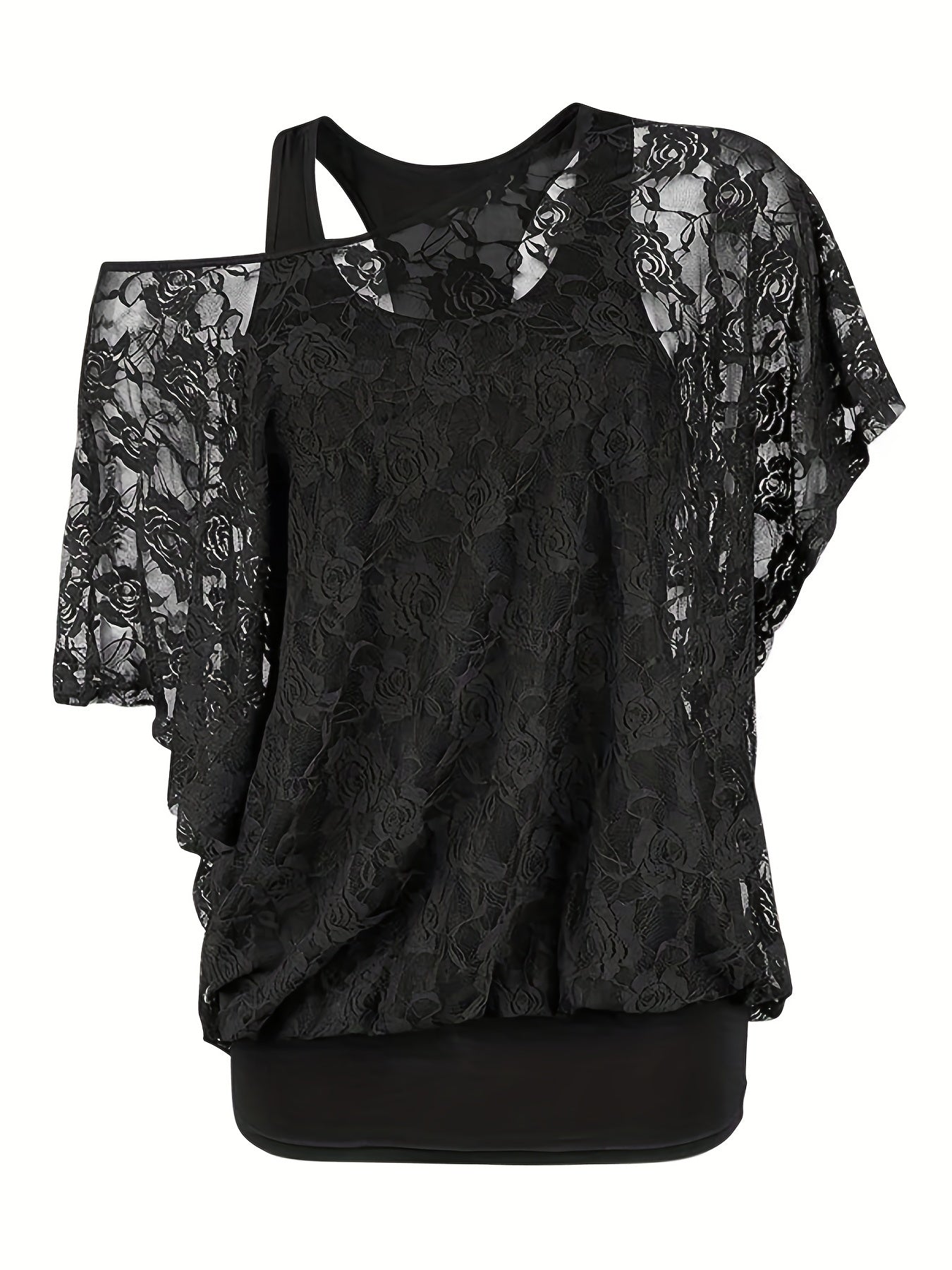 Lace Ruffle Trim Blouse & Tank Top Set Women's Clothing