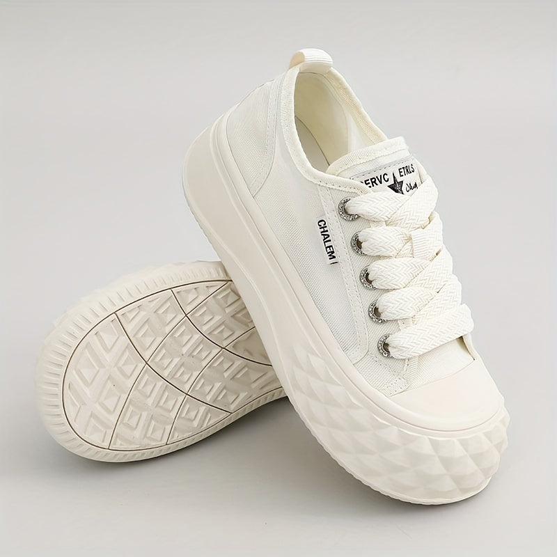 Women's Letter Patch Board Shoes Lace Up Thick Sole Walking Shoes