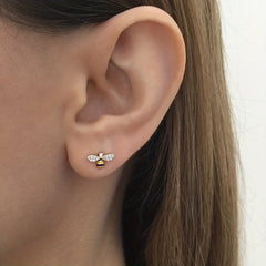 Zircon Bee Stud Earrings Silver Plated Minimalist Style Jewelry