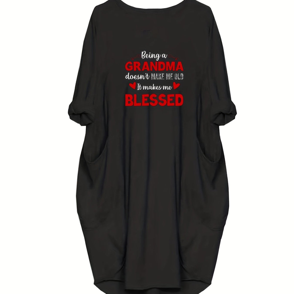  Slogan Heart Print Long Sleeve Round Neck Baggy Dress