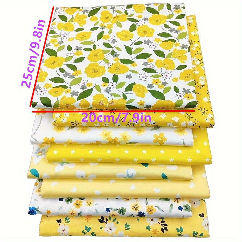 8pcs Cotton Pastoral Yellow Twill Fabric DIY Doll Clothes Fabric Set