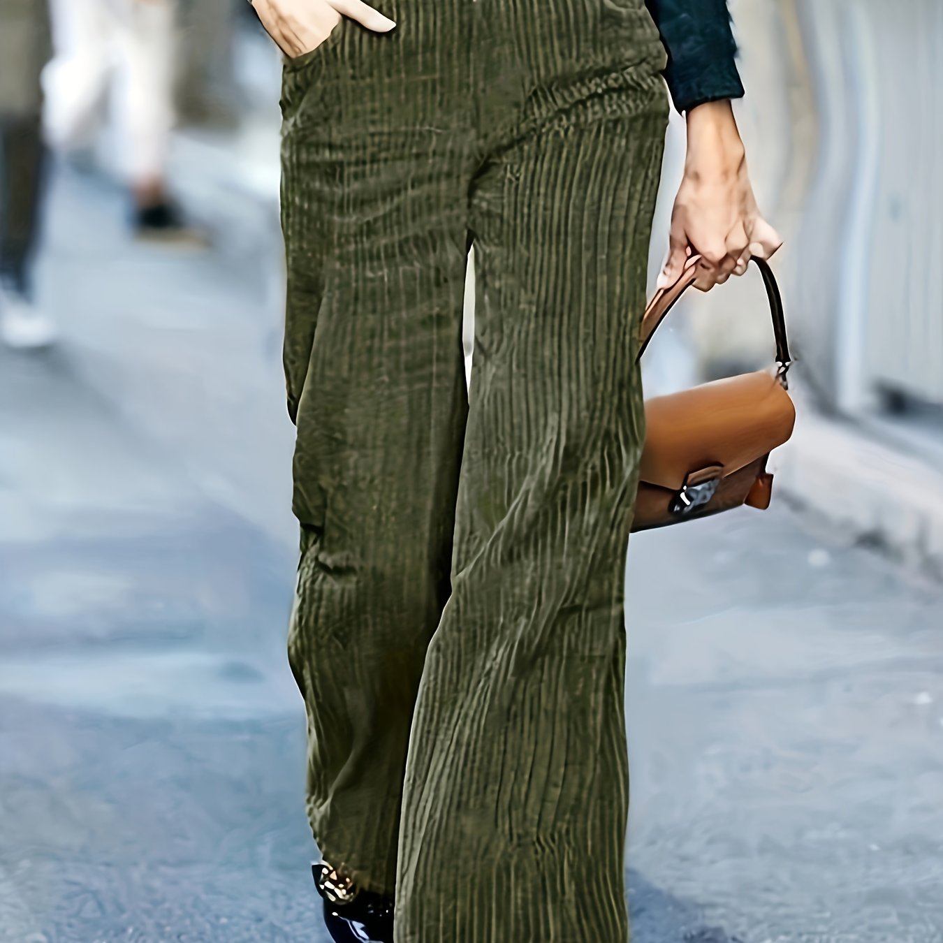  Solid Corduroy High Rise Straight Leg Trousers