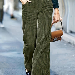  Solid Corduroy High Rise Straight Leg Trousers