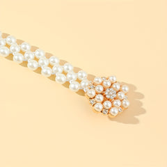 Faux Pearl Belt Elastic Waistband Hollow Out Decoration Belt