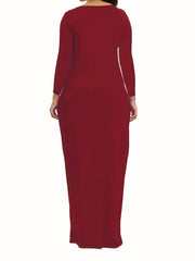  Solid Long Sleeve Maxi Dress With Pockets