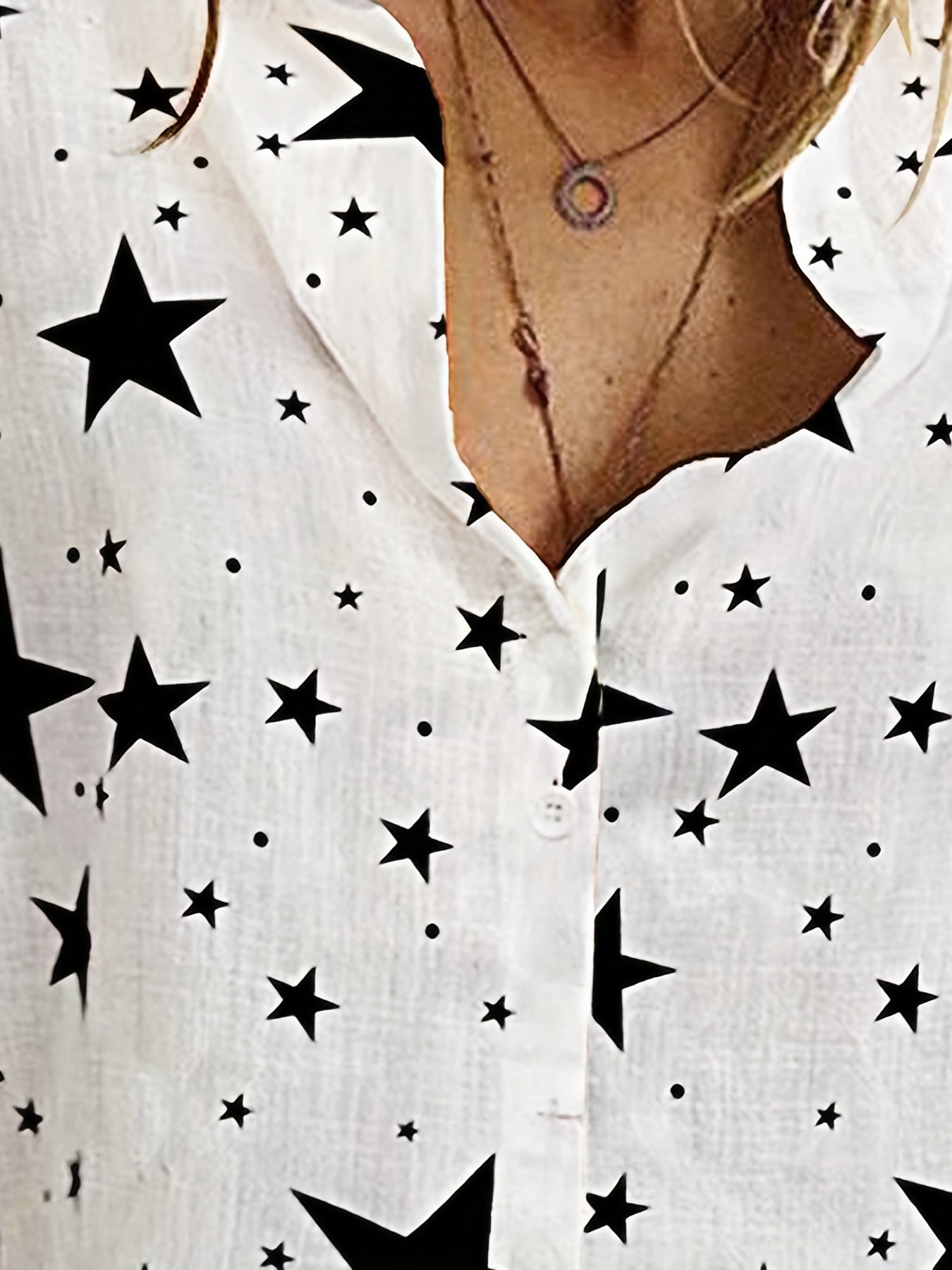  Casual Blouse Women's Plus Star Print Long Sleeve Lapel Collar Shirt