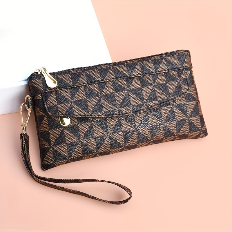 Geometric Print Clutch Bag Faux Leather Square Purse Women's Handbag